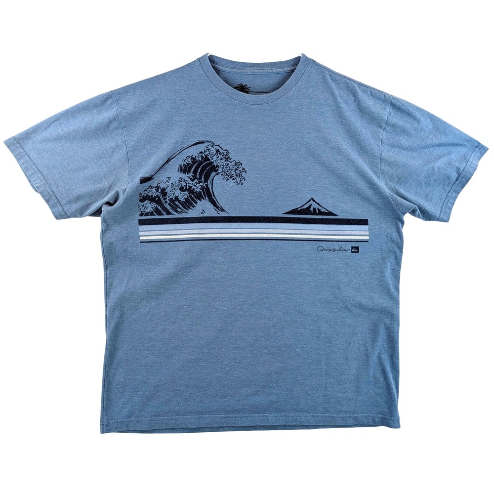 Quiksilver Watermans Mens Medium Blue Heather Wave Mountain Graphic T-Shirt